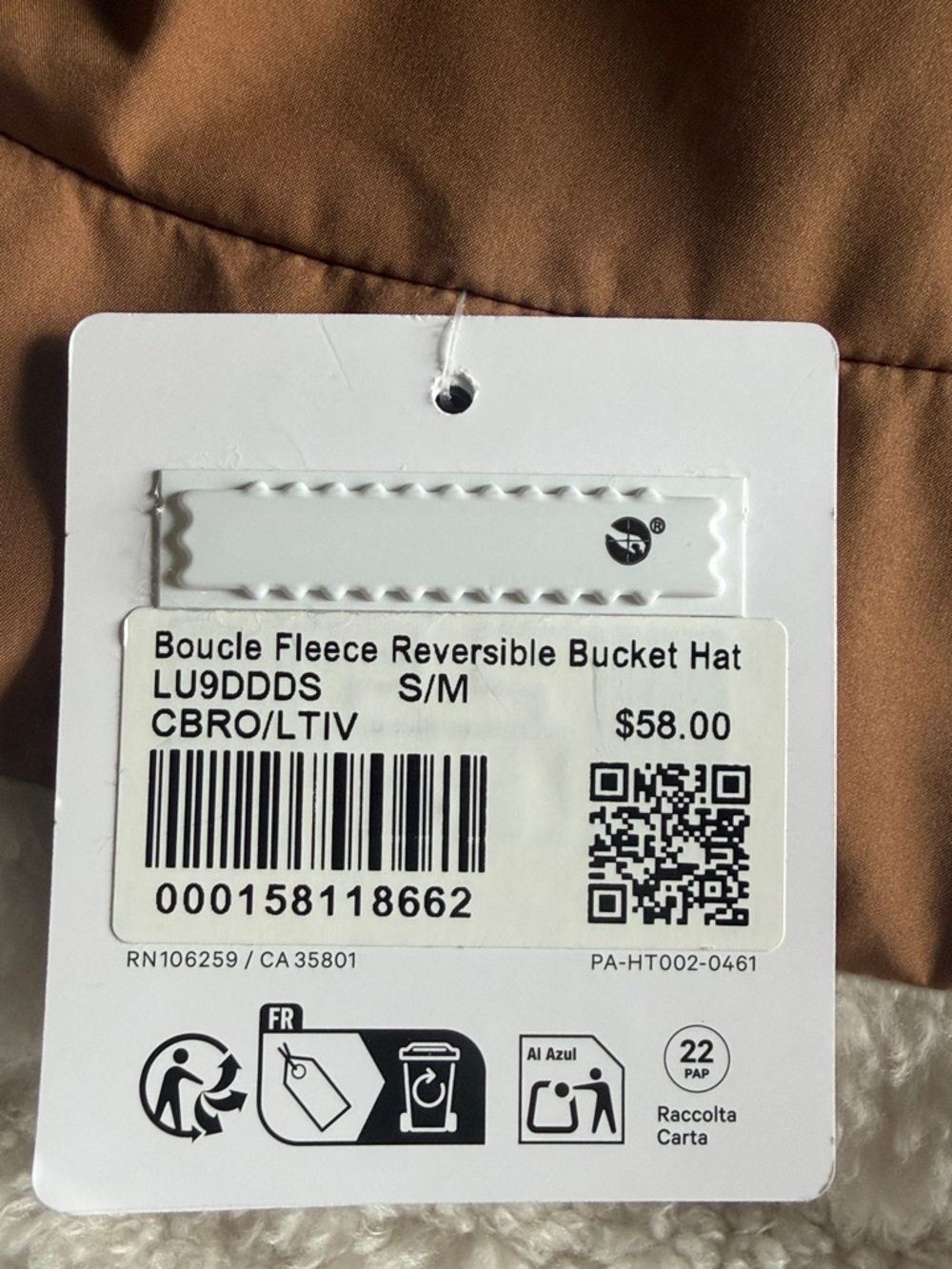 LULULEMON Boucle Fleece Reversible Bucket Hat NWT Chestnut Brown/Light Ivory S/M - Picture 16 of 16